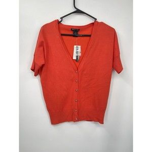 Audrey Grace Orange Short Sleeve V Neck Button Up Cardigan Sweater Women‎ S